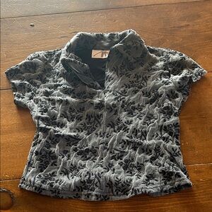 Chic Black and Gray Floral Women's Blouse